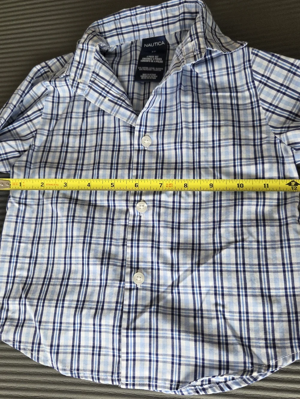 Nautica Boys White, Light Blue & Navy Plaid Button-Down Shirt 3T
